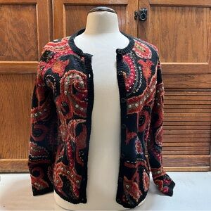 Marisa Christina Black and Red Paisley Cardigan